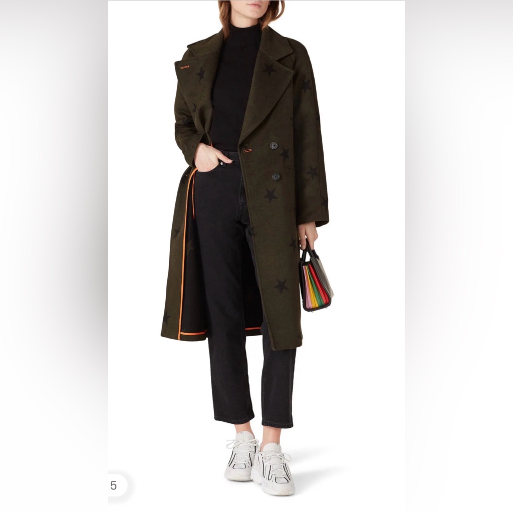 Avec Les Filles Forest Green & Black Star Print Raglan Coat M